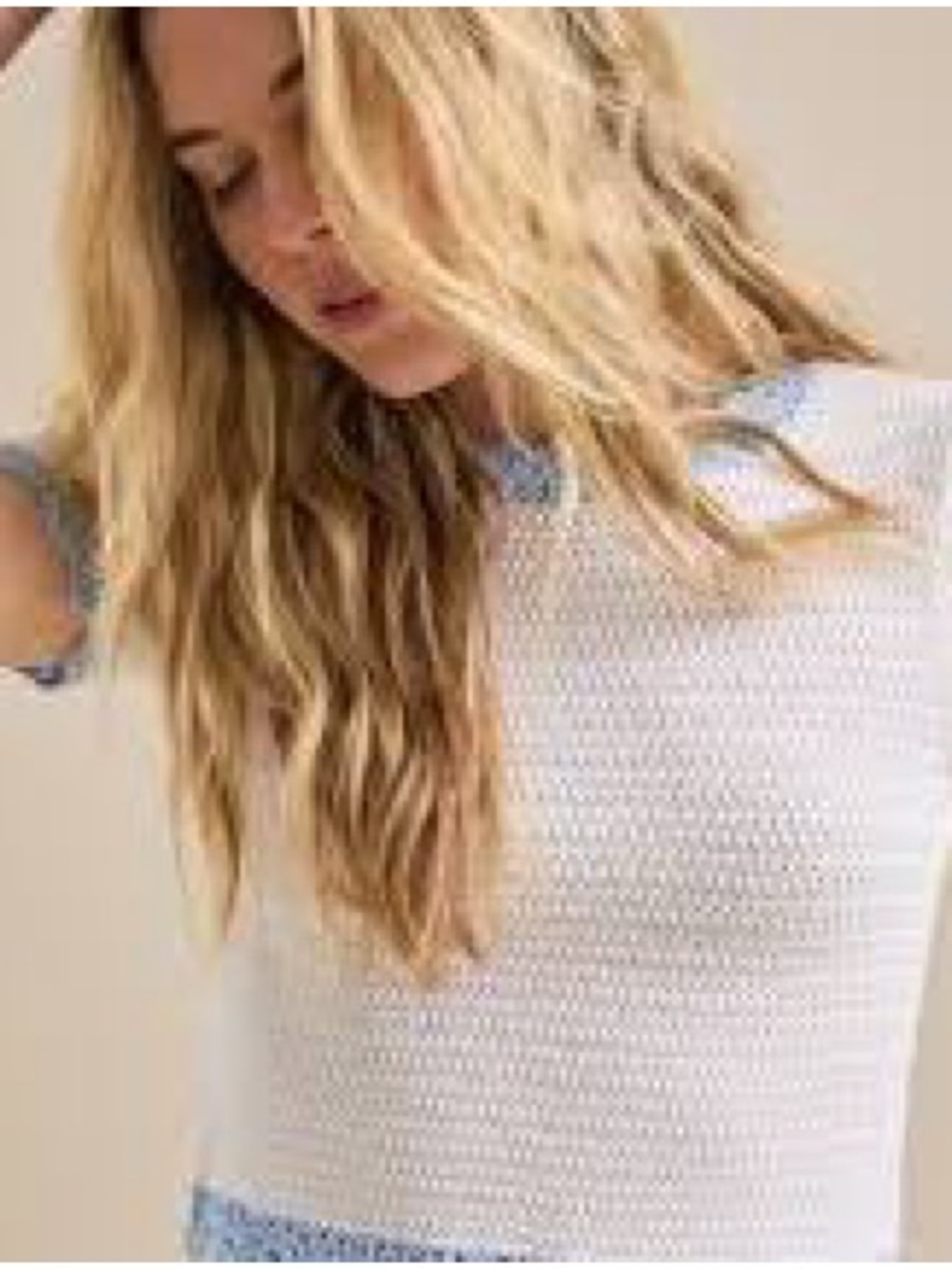 Altar'd State
Poppy Crochet Tie Back Knit Top with Blue Trim